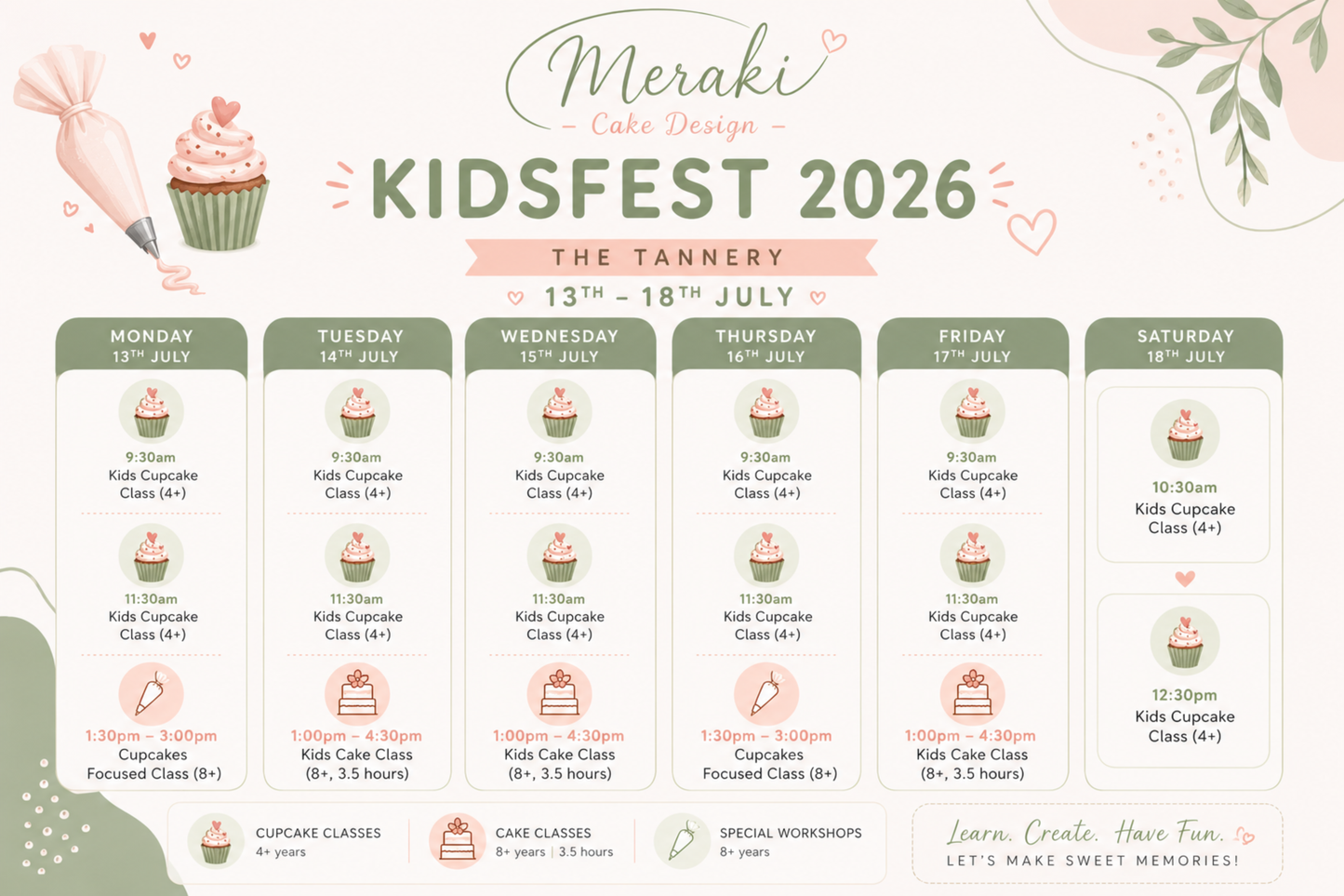 KidsFest Cupcake Class #6 -Tuesday 14th July, 11:30am